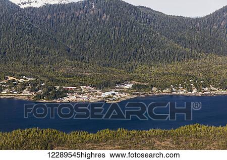 Stock Photograph - Aerial view of Ketchikan and the Inside Passage, Southeast Alaska, Summer. Fotosearch