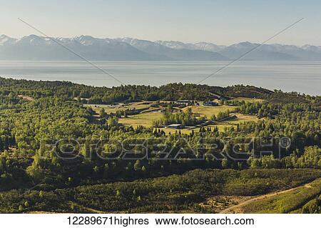 Aerial view of Kincaid Park, old military bunkers and ski trails, Anchorage, Southcentral Alaska, USA, Summer View Large Photo Image Stock Photograph - Aerial view of Kincaid Park, old military bunkers and ski trails, Anchorage, Southcentral Alaska, USA, Summer. Fotosearch