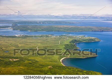 Aerial view of Sand Point, Unga Island and mountians in the background, Sand Point, Southwestern Alaska, USA, Summer View Large Photo Image Stock Photograph - Aerial view of Sand Point, Unga Island and mountians in the background, Sand Point, Southwestern Alaska, USA, Summer. Fotosearch