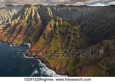 Stock Photograph - Aerial view of the Na Pali Coast; Kauai, Hawaii, United States of America. Fotosearch