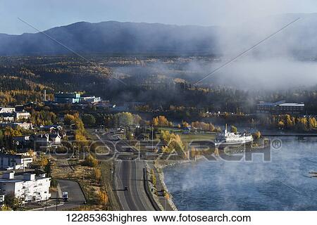 Aerial view of the Yukon River and Whitehorse at sunrise, Yukon Territory, Canada, autumn View Large Photo Image Stock Photograph - Aerial view of the Yukon River and Whitehorse at sunrise, Yukon Territory, Canada, autumn. Fotosearch