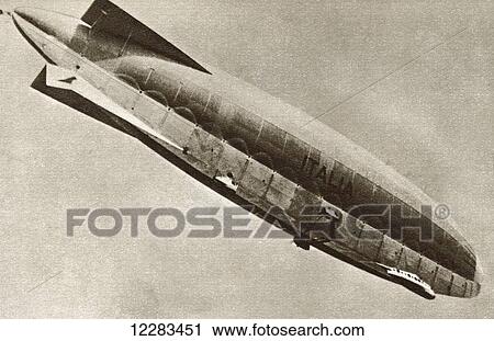 Airship Italia. A semi-rigid airship used by Italian engineer Umberto Nobile in his second series of flights around the North Pole. From The Story of 25 Eventful Years in Pictures published 1935 View Large Photo Image Stock Image - Airship Italia. A semi-rigid airship used by Italian engineer Umberto Nobile in his second series of flights around the North Pole. From The Story of 25 Eventful Years in Pictures published 1935. Fotosearch