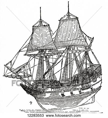 Stock Image - An English Merchantman of around 1620. From The Romance of the Merchant Ship, published 1931.. Fotosearch