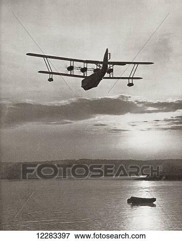 Stock Photo - An Imperial Airlines Scipio Class flying boat c. 1931. From The Story of 25 Eventful Years in Pictures, published 1935.. Fotosearch