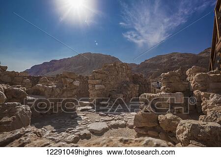 Stock Photograph - Ancient ruins and site where the dead sea scrolls were discovered; Qumran, Israel. Fotosearch