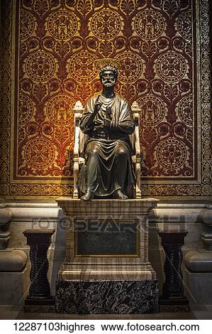 Stock Photograph - Ancient statue of Saint Peter, St. Peter's Basilica; Rome, Italy. Fotosearch