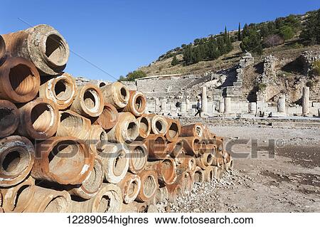 Stock Photograph - Baked clay pipes at a ruins site; Ephesus, Turkey. Fotosearch