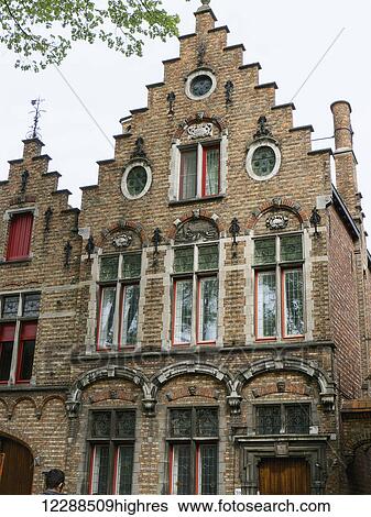 Stock Photograph - Baroque architecture; Walplein, Bruges, Belgium. Fotosearch
