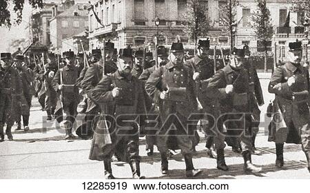 Belgian infantry on the march from Brussels to Louvain during WWI. From The Pageant of the Century, published 1934 View Large Photo Image Stock Photo - Belgian infantry on the march from Brussels to Louvain during WWI. From The Pageant of the Century, published 1934. Fotosearch