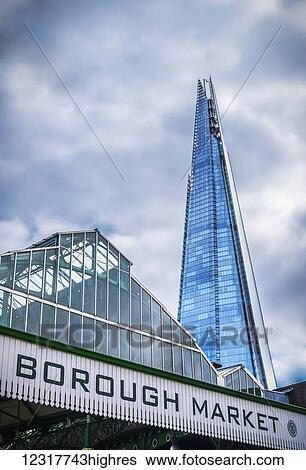 Stock Photograph - Borough Market and The Shard in Central London; London, England. Fotosearch