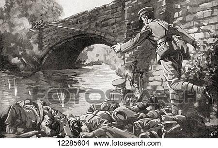 British Royal Engineers killed whilst attempting to light the fuse and blow up a bridge crossing the River Aisne at Soissons, France during WWI. From The War Illustrated Album Deluxe, published 1915. View Large Photo Image Picture - British Royal Engineers killed whilst attempting to light the fuse and blow up a bridge crossing the River Aisne at Soissons, France during WWI. From The War Illustrated Album Deluxe, published 1915.. Fotosearch