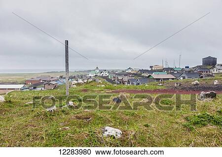 Buildings on the edge of St. Paul, St. Paul Island, Southwestern Alaska, USA, Summer View Large Photo Image Stock Image - Buildings on the edge of St. Paul, St. Paul Island, Southwestern Alaska, USA, Summer. Fotosearch