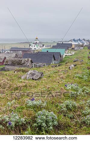 Buildings on the edge of St. Paul, St. Paul Island, Southwestern Alaska, USA, Summer View Large Photo Image Stock Image - Buildings on the edge of St. Paul, St. Paul Island, Southwestern Alaska, USA, Summer. Fotosearch