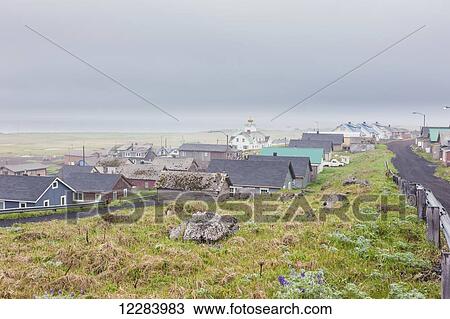 Buildings on the edge of St. Paul, St. Paul Island, Southwestern Alaska, USA, Summer View Large Photo Image Stock Image - Buildings on the edge of St. Paul, St. Paul Island, Southwestern Alaska, USA, Summer. Fotosearch