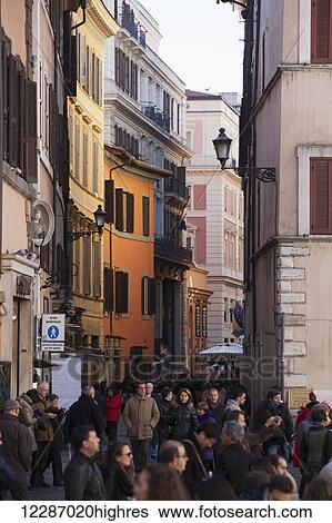 Stock Photograph - Busy street filled with pedestrians; Rome, Italy. Fotosearch