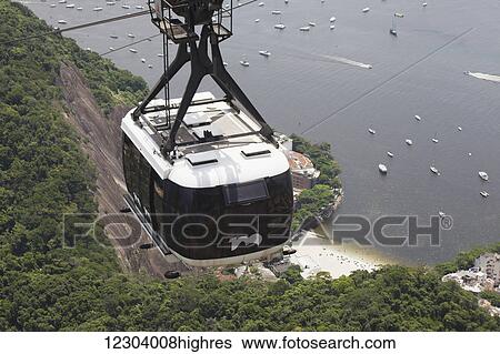 Stock Photograph - Cable car over Sugarloaf Mountain; Rio de Janeiro, Brazil. Fotosearch