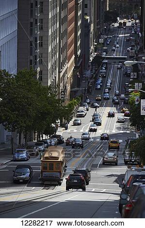 Stock Photo - Cable car, Stockton and California, Nob Hill; San Francisco, California, United States of America. Fotosearch