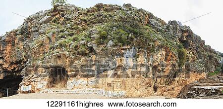 Stock Photograph - Caesarea Philippi, an ancient Roman city now uninhabited and an archaeological site in the Golan Heights; Caesarea Philippi, Israel. Fotosearch