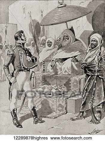Stock Photograph - Captain William Bainbridge paying tribute on behalf of the United States to the Dey of Algiers. The tribute secured exemption from capture for U. S. merchant ships in the Mediterranean. Thomas Jefferson's refusal to continue paying tribute led to the.... Fotosearch