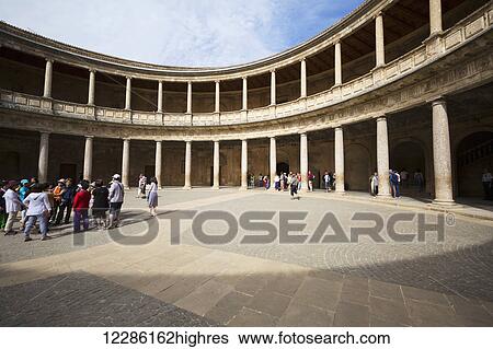 Stock Photograph - Charles V Palace at the Alhambra Palace; Granada, Andalusia, Spain. Fotosearch