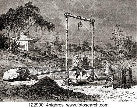 Chinese workers in the 19th century digging a well for the extraction of salt water. From Les Merveilles de la Science, published c. 1870 View Large Photo Image Stock Photograph - Chinese workers in the 19th century digging a well for the extraction of salt water. From Les Merveilles de la Science, published c. 1870. Fotosearch