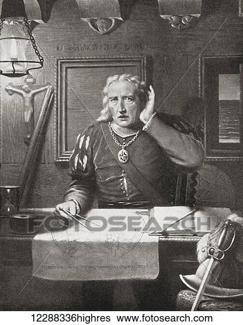 Stock Photograph - Christopher Columbus Hearing the Cry of Land Land! in 1492. Christopher Columbus, 1451 1506. Italian explorer, colonizer and navigator. From Bibby's Annual published 1910.. Fotosearch