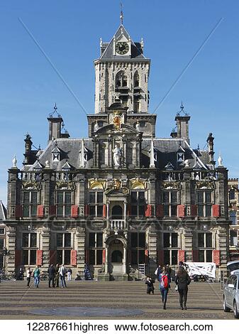 Stock Photograph - City Hall on the Markt; Delft, Holland. Fotosearch