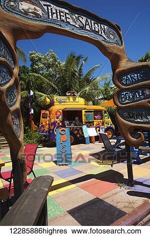 Stock Photograph - Coconut Glen's Ice Cream truck in the courtyard of Thee Salon; Paia, Maui, Hawaii, United States of America. Fotosearch