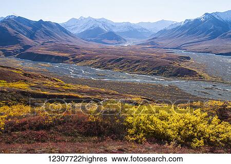 Stock Photograph - Colorful tundra scenic, Denali National Park & Preserve. Interior Alaska. Autumn.. Fotosearch