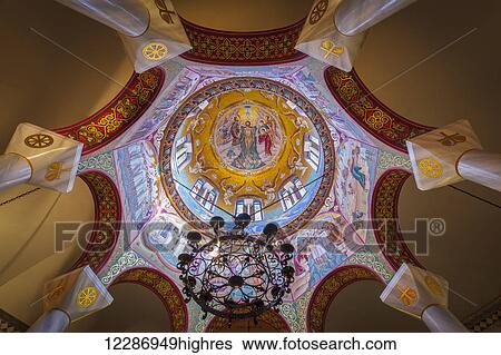 Stock Photograph - Colourful artwork on a dome ceiling of a church; Philippi, Greece. Fotosearch
