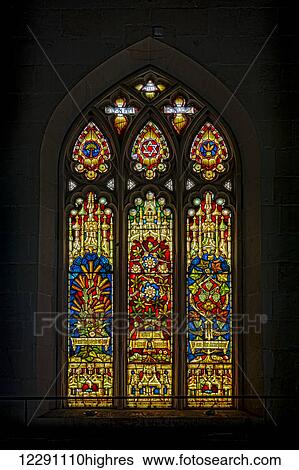 Stock Photograph - Colourful stained glass window, Christ Church; Jerusalem, Israel. Fotosearch