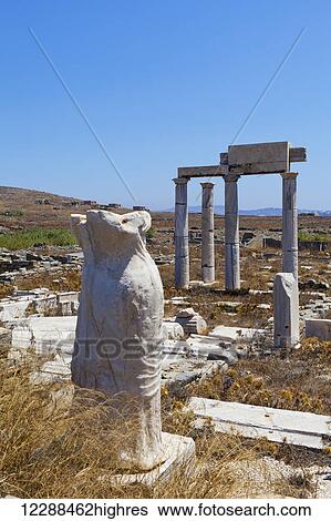 Columns and ruins at archeological site of the island of Delos; Greece View Large Photo Image Stock Photograph - Columns and ruins at archeological site of the island of Delos; Greece. Fotosearch