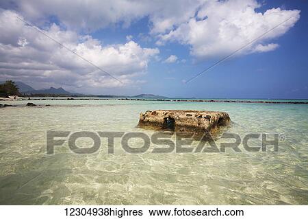 Stock Photograph - Concrete bunker at Kaiona Beach Park; Oahu, Hawaii, United States of America. Fotosearch