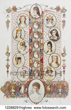 Consorts of British Sovereigns. From top clockwise, Alexandra of Denmark consort of Edward VII, Isabella of France consort of Edward II, Catherine of Aragon consort of Henry VIII, Mary of Modena consort of James II, Caroline of Brandenburg-Ansbach... View Large Photo Image Stock Photograph - Consorts of British Sovereigns. From top clockwise, Alexandra of Denmark consort of Edward VII, Isabella of France consort of Edward II, Catherine of Aragon consort of Henry VIII, Mary of Modena consort of James II, Caroline of Brandenburg-Ansbach.... Fotosearch