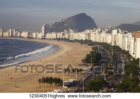 Copacabana Beach and Avenue Atlantica; Rio de Janeiro, Brazil View Large Photo Image Stock Photograph - Copacabana Beach and Avenue Atlantica; Rio de Janeiro, Brazil. Fotosearch
