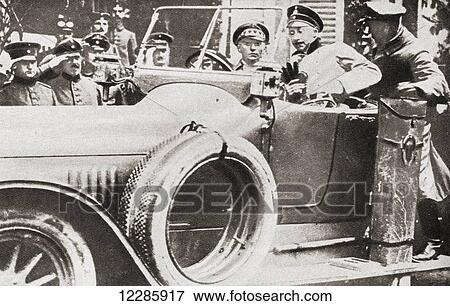Stock Photo - Crown Prince Wilhelm of Germany in his car on a French road occupied by Germans during WWI. From The Pageant of the Century, published 1934. Fotosearch