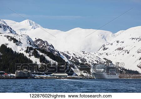 Stock Photograph - Cruise ship in Whittier Harbor, Prince William Sound, Southcentral Alaska, USA, Winter. Fotosearch