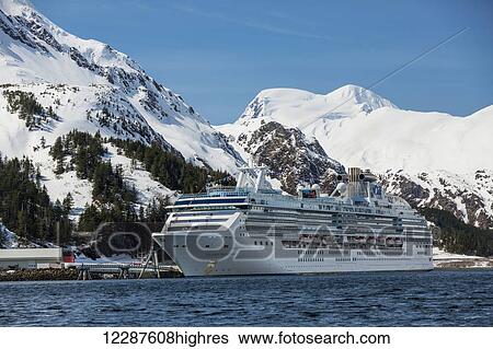 Stock Photograph - Cruise ship in Whittier Harbor, Prince William Sound, Southcentral Alaska, USA, Winter. Fotosearch
