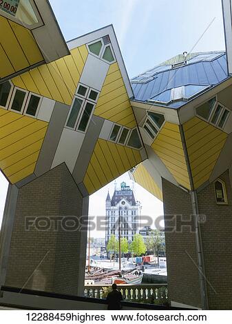 Stock Photograph - Cube houses designed by Piet Blom, White house background; Rotterdam, Holland. Fotosearch