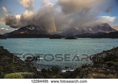 Cuernos del Paine above Lake Pehoe, Torres del Paine National Park; Magallanes region, Chile View Large Photo Image Stock Photography - Cuernos del Paine above Lake Pehoe, Torres del Paine National Park; Magallanes region, Chile. Fotosearch