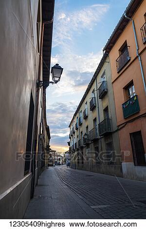 Stock Photograph - Downtown Alcala de Henares, a historical and charming city near to Madrid; Alcala de Henares, Madrid, Spain. Fotosearch