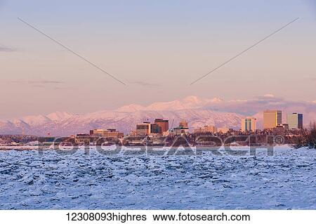 Downtown Anchorage seen from Point Woronzoff during Winter, Southcentral Alaska, USA View Large Photo Image Stock Photograph - Downtown Anchorage seen from Point Woronzoff during Winter, Southcentral Alaska, USA. Fotosearch