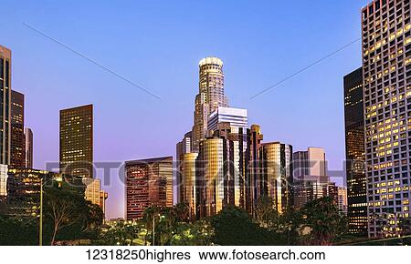 Stock Photograph - Downtown Los Angeles skyline of financial core; Los Angeles, California, United States of America. Fotosearch