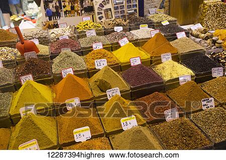 Stock Photograph - Dried spices sold at the Grand Bazaar; Istanbul, Turkey. Fotosearch
