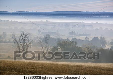 Stock Photograph - Early morning mist; Cookstown, Ontario, Canada. Fotosearch