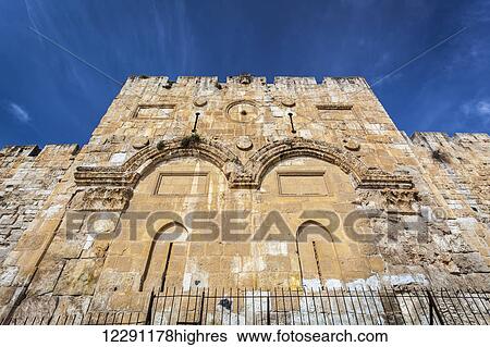 Stock Photograph - Eastern gate, Old city Jerusalem; Jerusalem, Israel. Fotosearch