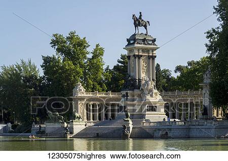 Stock Photograph - El Retiro, Alfonso XII monument; Madrid, Spain. Fotosearch