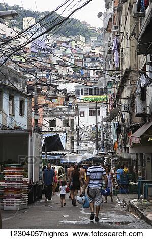 Stock Photograph - Electric cables in the favelas; Rocinha, Rio de Janeiro, Brazil. Fotosearch