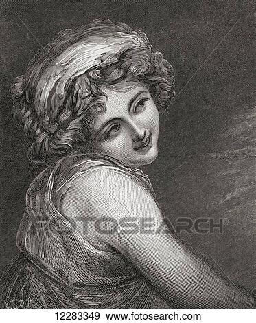 Stock Photo - Emma Harte, Lady Hamilton, 1765 - 1815. Mistress of Lord Nelson and muse of George Romney. From The Magazine of Art published1878. Fotosearch