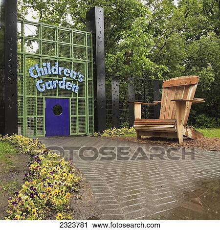 Stock Image - Entrance to Children's Garden, Assiniboine Park; Winnipeg, Manitoba, Canada. Fotosearch